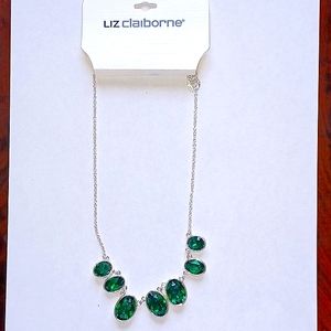 NWT Liz Claiborne silver emerald rhinestone necklace